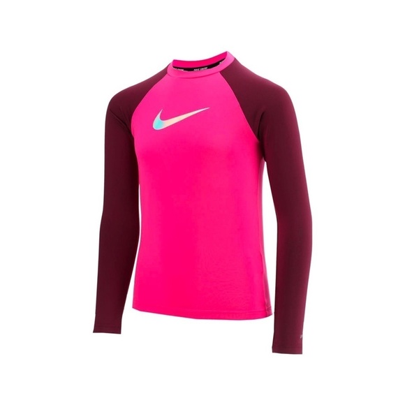 Nike Swim Flash Colorblocked Hydroguard Rash Guard Swimsuit Top Pink - Picture 2 of 11